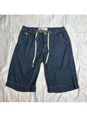 Women's Merona Denim Jean Shorts, Blue and White, Drawstring Waist